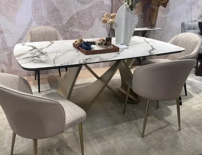 Стол PALACIO 180  KL-188 Контрастный мрамор матовый, итальянская керамика/ Шампань, ®DISAUR