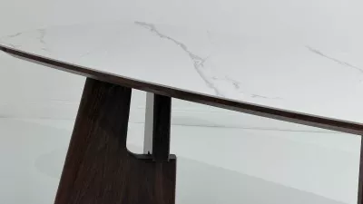 Стол ДЖУЛИУС (JULIUS) 200 цвет Белый мрамор ( WHITE MARBLE, керамика / орех темный