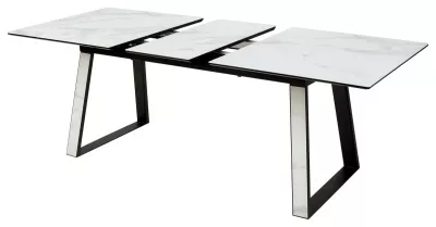 Стол Франк 160 БЕЛЫЙ МРАМОР, стекло / БЕЛЫЙ МРАМОР - ЧЕРНЫЙ, М-City