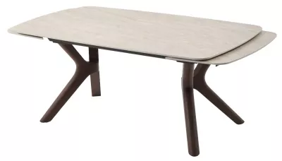 Стол КИРАН (KIRAN) 180 БЕЖЕВЫЙ МРАМОР (MATTE SICILY BEIGE SOLID CERAMIC) / Орех темный, ®DISAUR