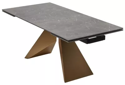 Стол АЛЕС (ALES) 180  ЧЕРНЫЙ МРАМОР (BLACK GRAVE SOLID CERAMIC), керамика / бронзовый, ®DISAUR