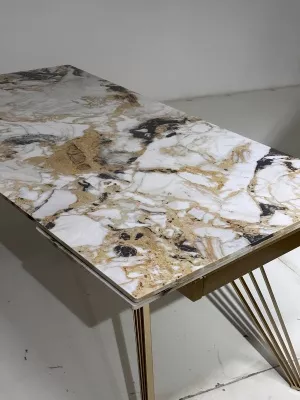 Стол ACERRA NEW 160 GLOSS GRAND JADE SOLID CERAMIC/ каркас цвета шампань, ®DISAUR