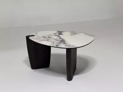 Стол кофейный DAG FENDI WHITE керамика на стекле/массив/ МДФ, облицованный дубовым шпоном ®DISAUR