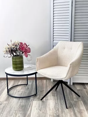 Стул КЛАУДС (CLOUDS) 360 град. поворот. Белый Wales 101, букле/ черный каркас / Товарный знак DISAUR