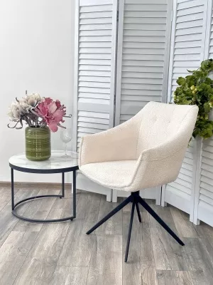 Стул КЛАУДС (CLOUDS) 360 град. поворот. Белый Wales 101, букле/ черный каркас / Товарный знак DISAUR