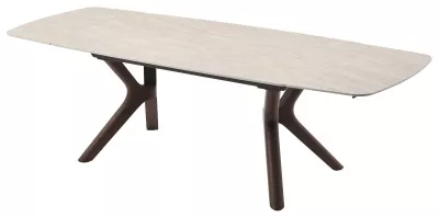 Стол КИРАН (KIRAN) 180 БЕЖЕВЫЙ МРАМОР (MATTE SICILY BEIGE SOLID CERAMIC) / Орех темный, ®DISAUR