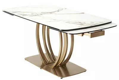 Стол МАТЕРА (MATERA) 160 цвет KL-188 Контрастный мрамор матовый, итал. керамика/ ШАМПАНЬ, ®DISAUR