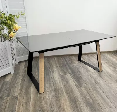 Стол Франк 160 ГРАФИТ, стекло / ДУБ ГАЛИФАКС-ЧЕРНЫЙ, М-City