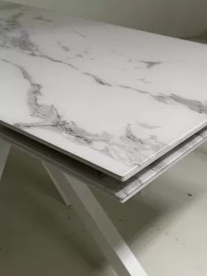 Стол Кентукки 3 140 БЕЛЫЙ МРАМОР, стекло / БЕЛЫЙ, М-City