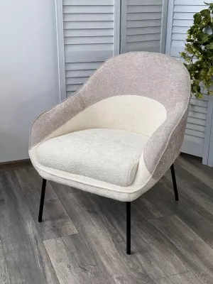 Кресло SION 3018-01 белый / 3018-10 бежевый, шенилл / черный каркас, ®DISAUR