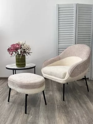 Кресло SION 3018-01 белый / 3018-10 бежевый, шенилл / черный каркас, ®DISAUR