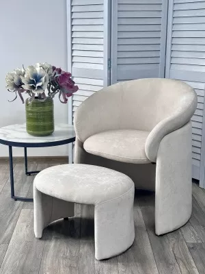 Кресло+оттоманка HUG AT5139-09 Св. бежевый, ткань/каркас металл в обивке AT5139-09 ®DISAUR