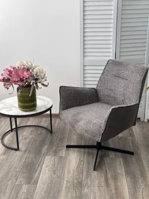 Кресло BELFAST 360 град. XD841-16 Серый, букле/ GINO-457 Серый, ткань/ Черный, ®DISAUR