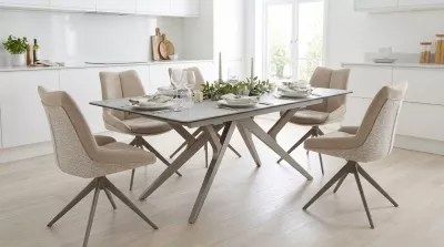 Стол КОСТА (COSTA) 180 ТРАВЕРТИН (MATTE SPANISH TRAVERTINE) керамика/ Латте / Орех натур, ®DISAUR