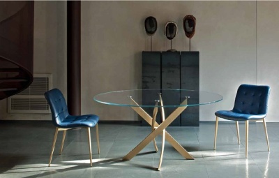 Стол BARONE (01.92) G093 хром/С150 э-бел. гл. стекло, L021алюм.вставка